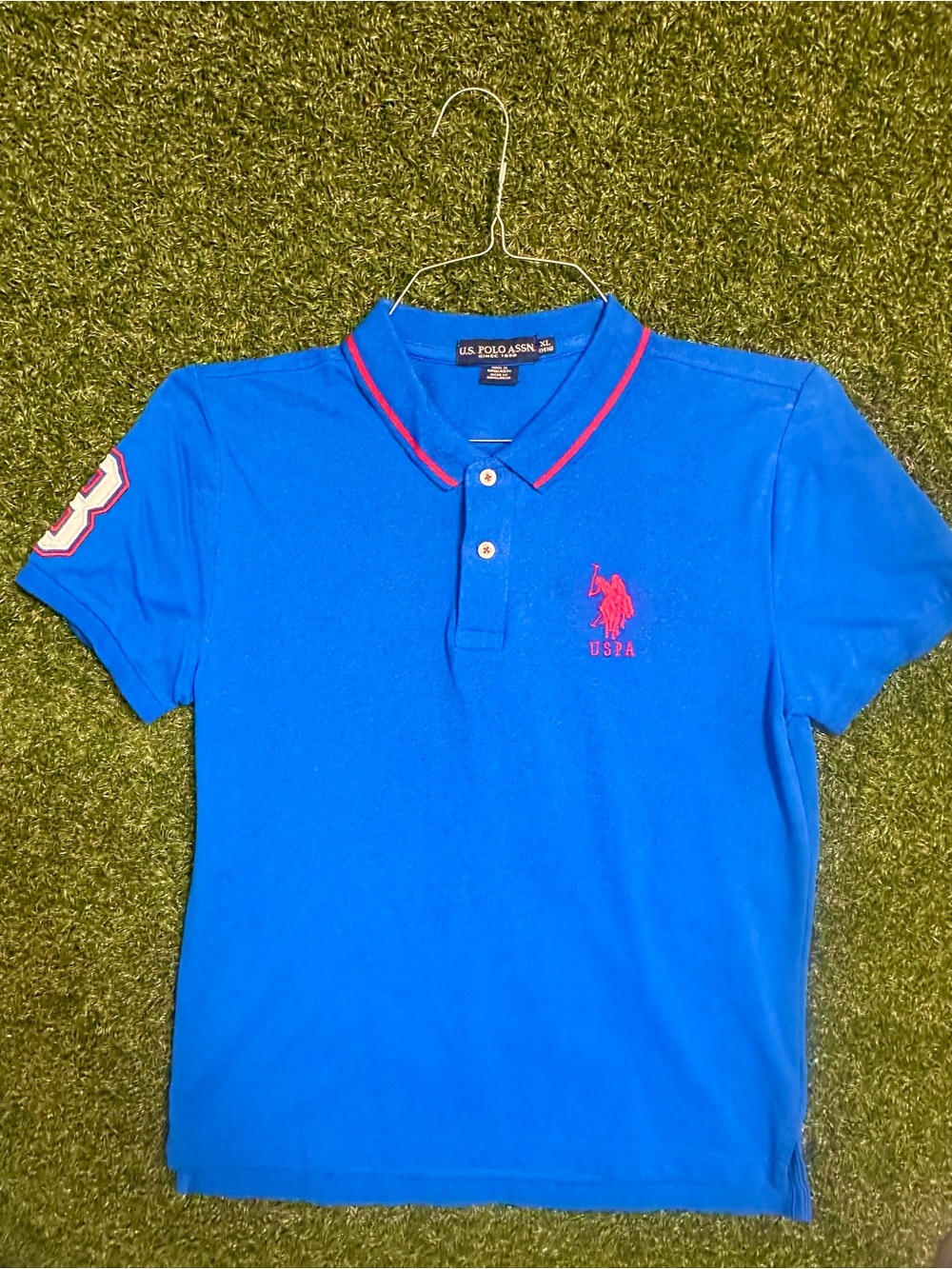 U.S. Polo Assn. Boys Blue Polo with Pink Logo and Trim